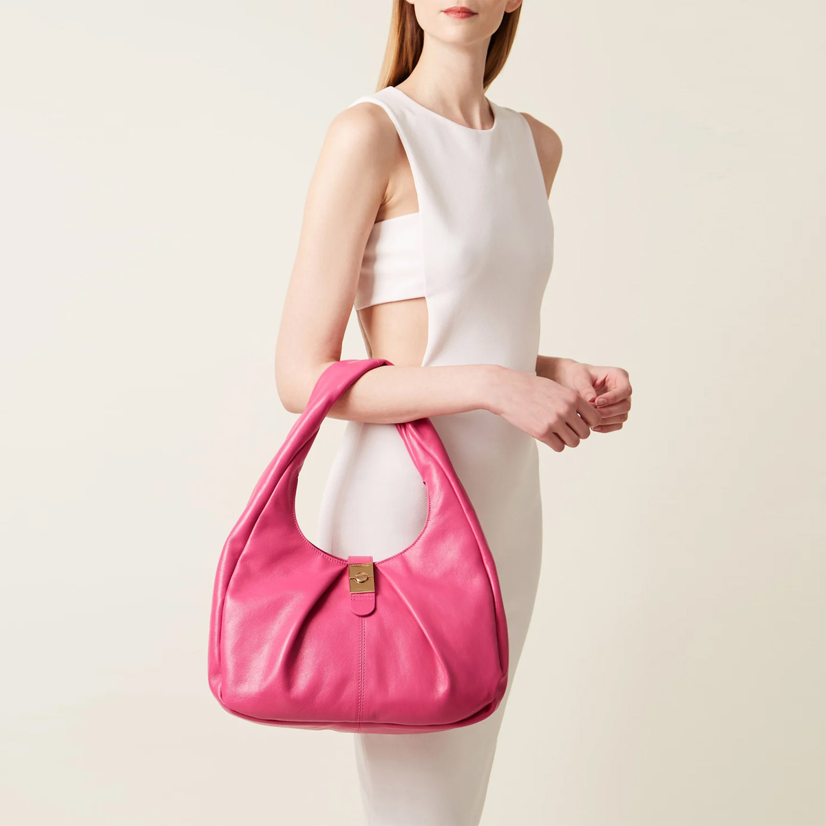 Borbonese Hobo Bag Cortina Medium Dragon Fruit - 5 Borbonese Hobo Bag Cortina Medium Dragon Fruit - 5