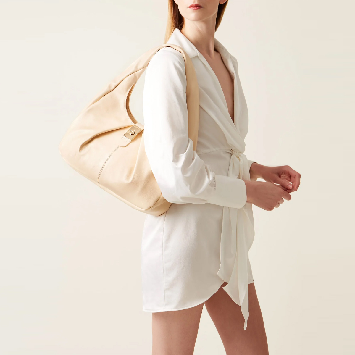 Borbonese Hobo Bag Cortina Medium Light Cuir - 6 Borbonese Hobo Bag Cortina Medium Light Cuir - 6