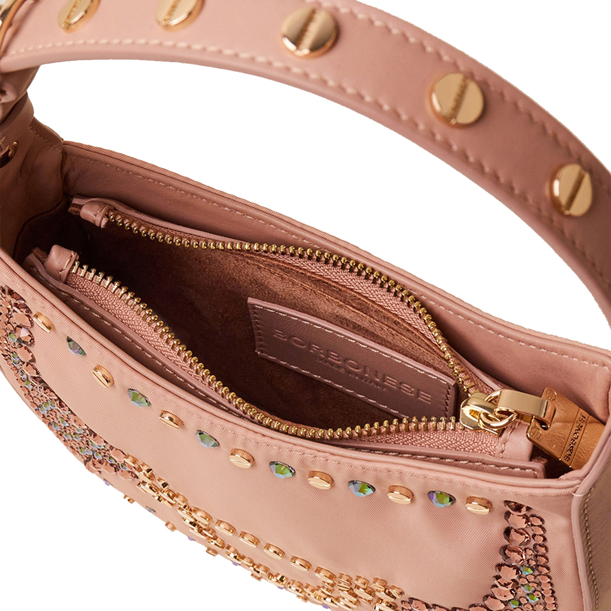 Borbonese Mini Hobo Bag 110 Swarovski Blush - 6 Borbonese Mini Hobo Bag 110 Swarovski Blush - 6