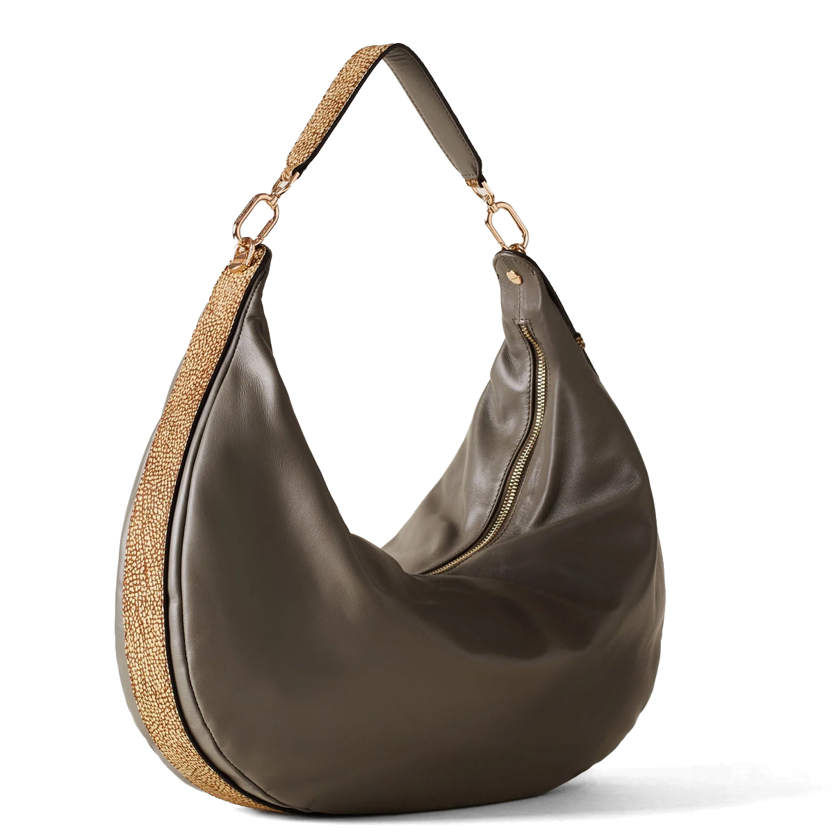 Borbonese Hobo Bag Oyster Large Clay Grey OP Naturale - 2 Borbonese Hobo Bag Oyster Large Clay Grey OP Naturale - 2