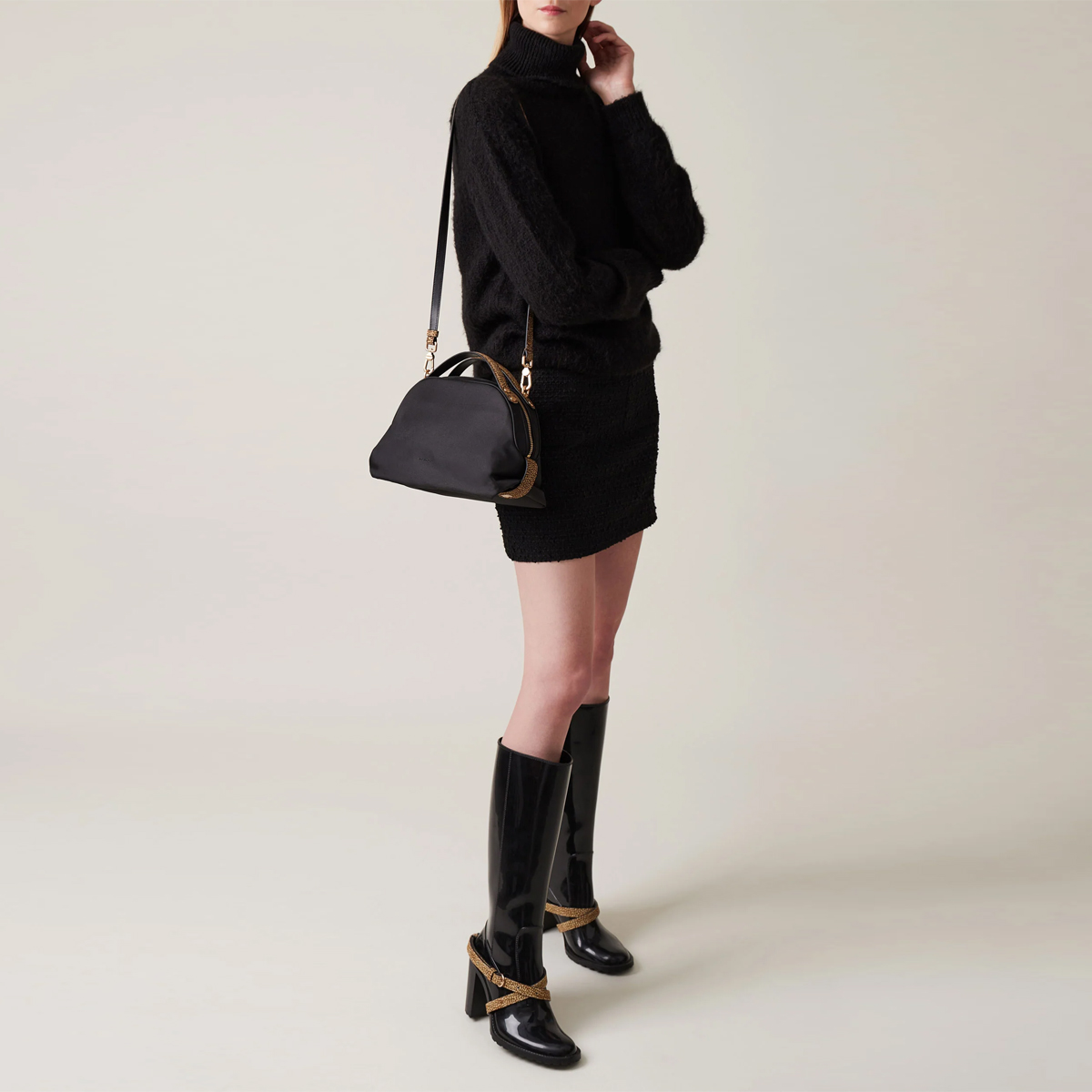 Borbonese Bauletto Sexy Bag Small Nero OP Naturale - 2