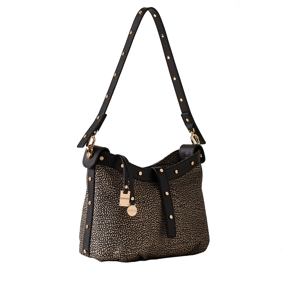 Borbonese Borsa a spalla Hobo Mini OP Naturale Nero - 2