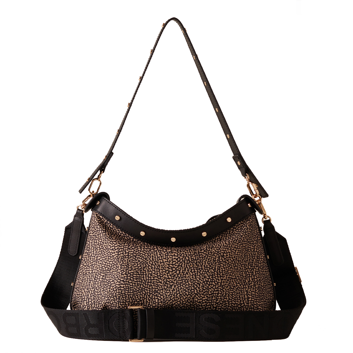 Borbonese Borsa a spalla Hobo Mini OP Naturale Nero - 3