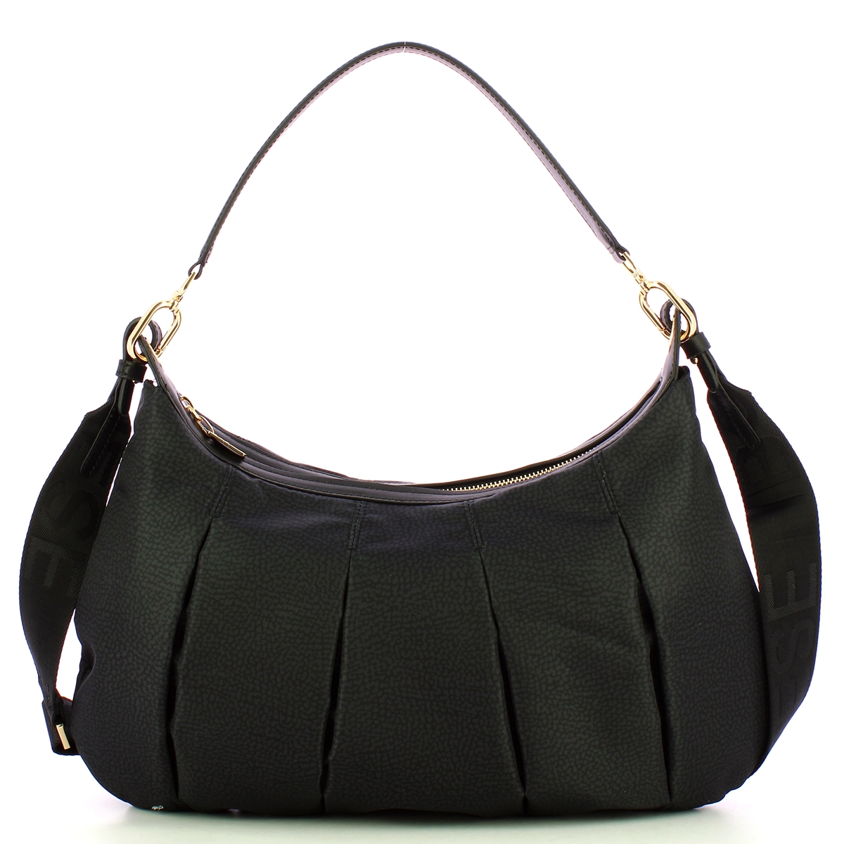Borbonese Hobo Medium Dark Black - 1 Borbonese Hobo Medium Dark Black - 1