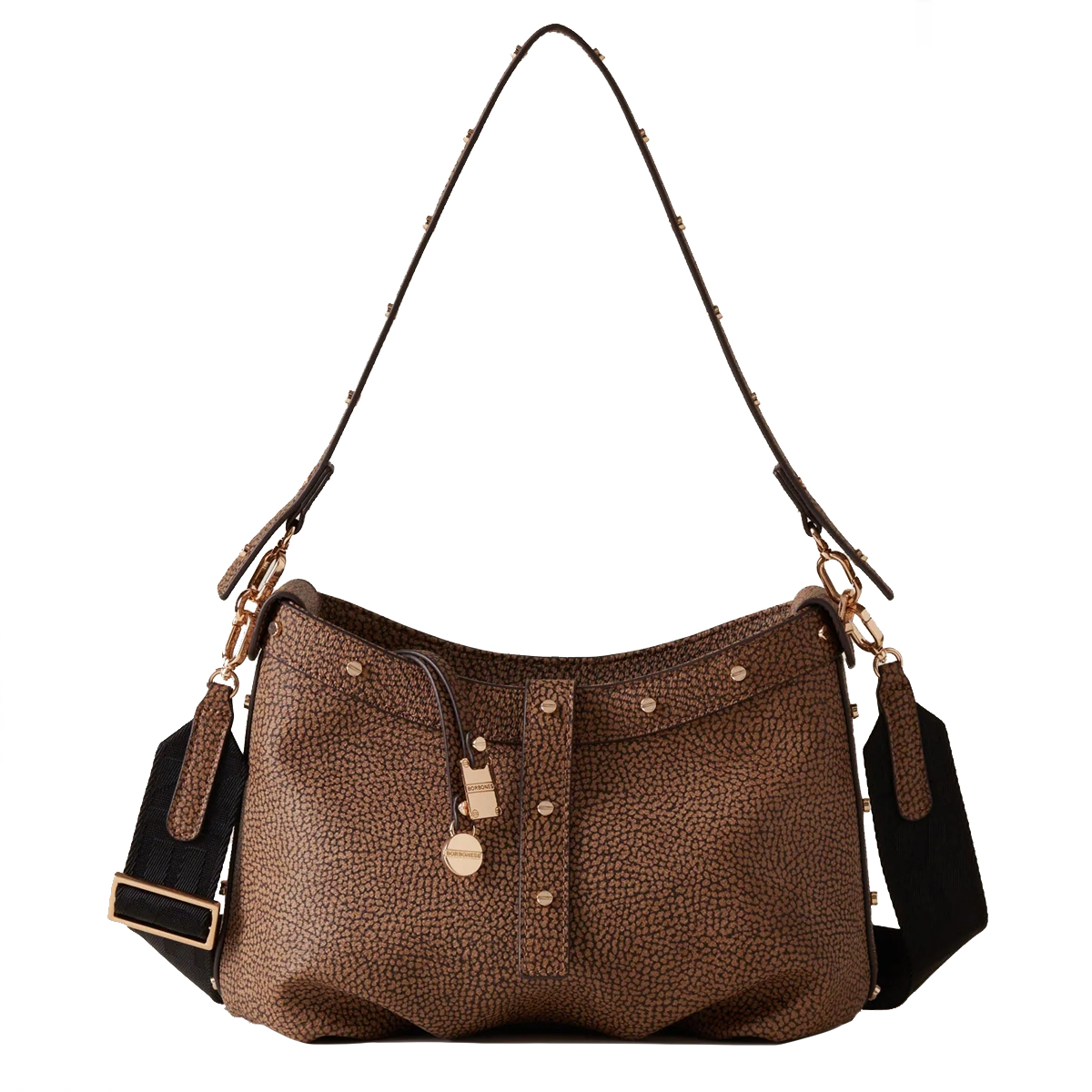 Borbonese Borsa a spalla Metropole Hobo Mini OP Naturale Nero - 1 Borbonese Borsa a spalla Metropole Hobo Mini OP Naturale Nero - 1