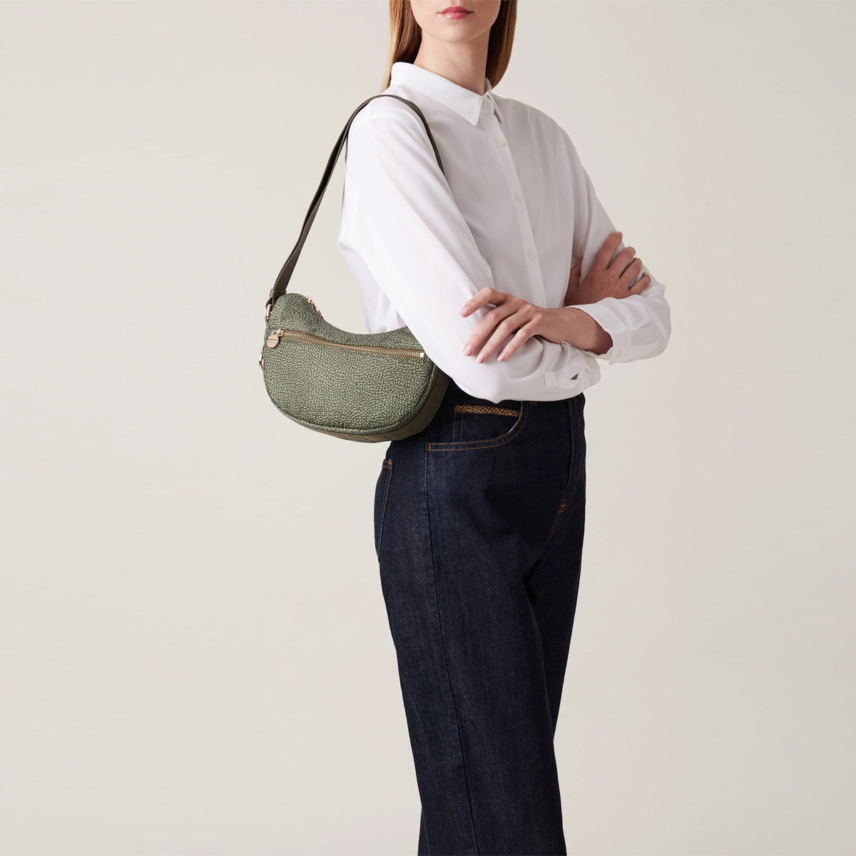Borbonese Mini Borsa Luna Bag con taschino Verde Militare - 2