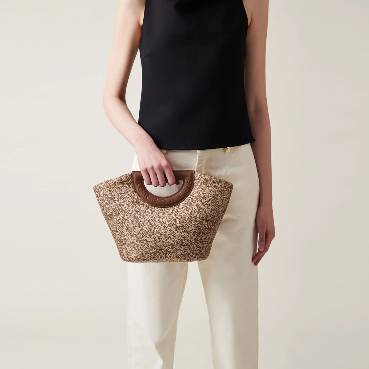 Borbonese Bouche Shopper Small Beige Marrone - 2 Borbonese Bouche Shopper Small Beige Marrone - 2