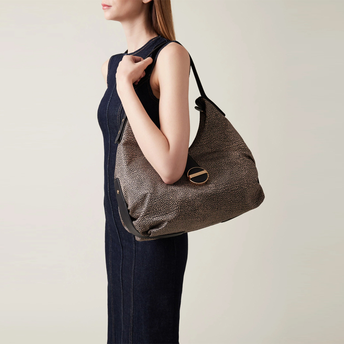 Borbonese Borsa a spalla Eclipse Hobo Medium OP Naturale Nero - 2
