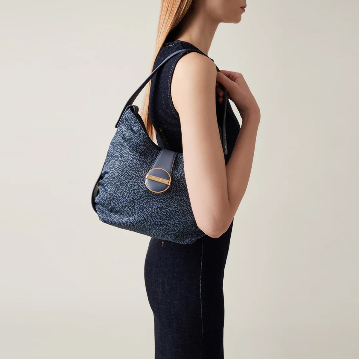 Borbonese Borsa a spalla Eclipse Hobo Small Denim - 2 Borbonese Borsa a spalla Eclipse Hobo Small Denim - 2