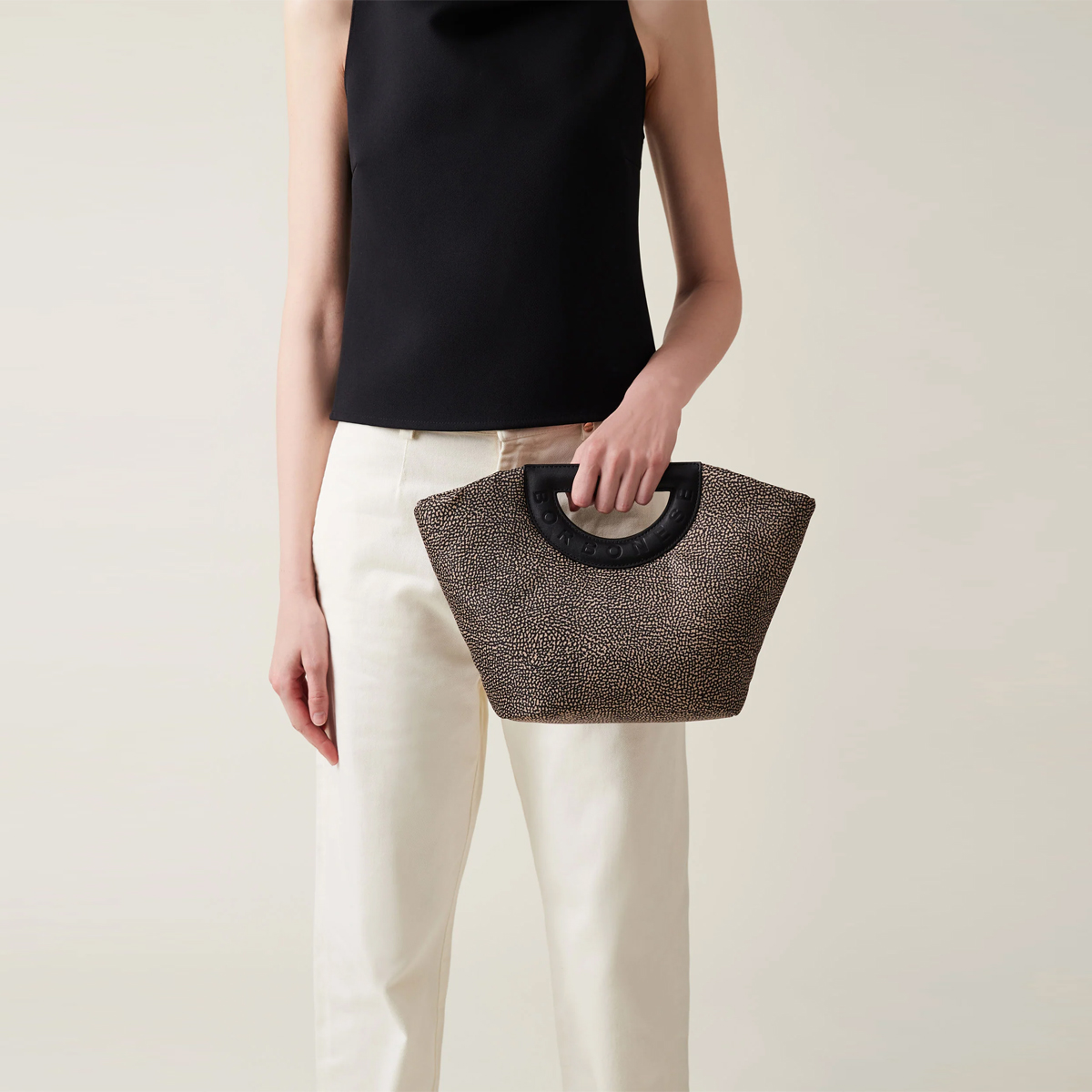 Borbonese Bouche Shopper Small OP Naturale Nero - 2