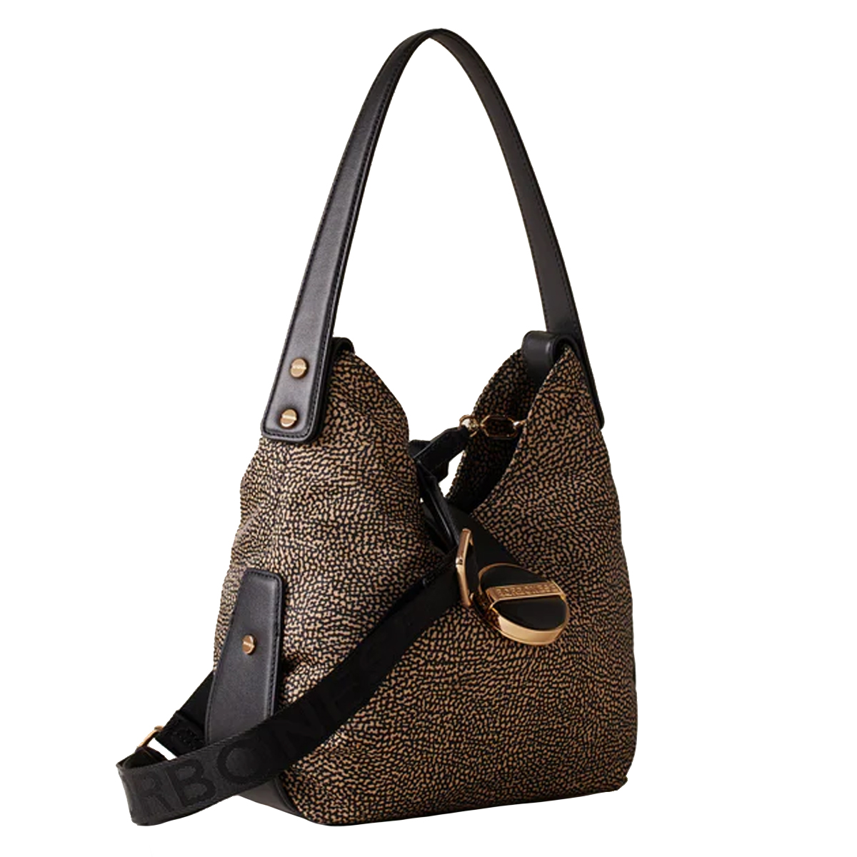 Borbonese Borsa a spalla Eclipse Hobo Small OP Naturale Nero - 2