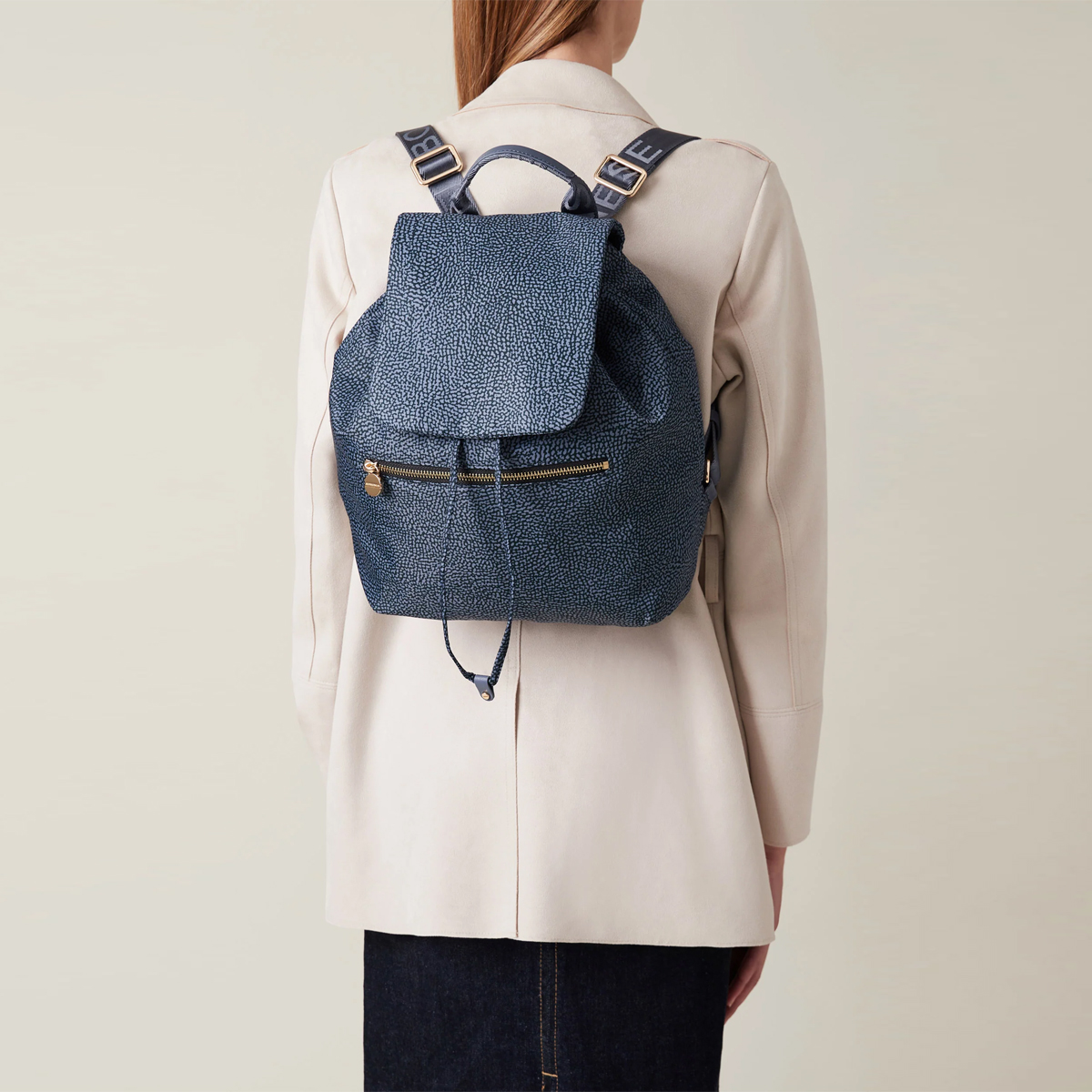 Borbonese Medium Denim Recycled Nylon Backpack - 2 Borbonese Medium Denim Recycled Nylon Backpack - 2