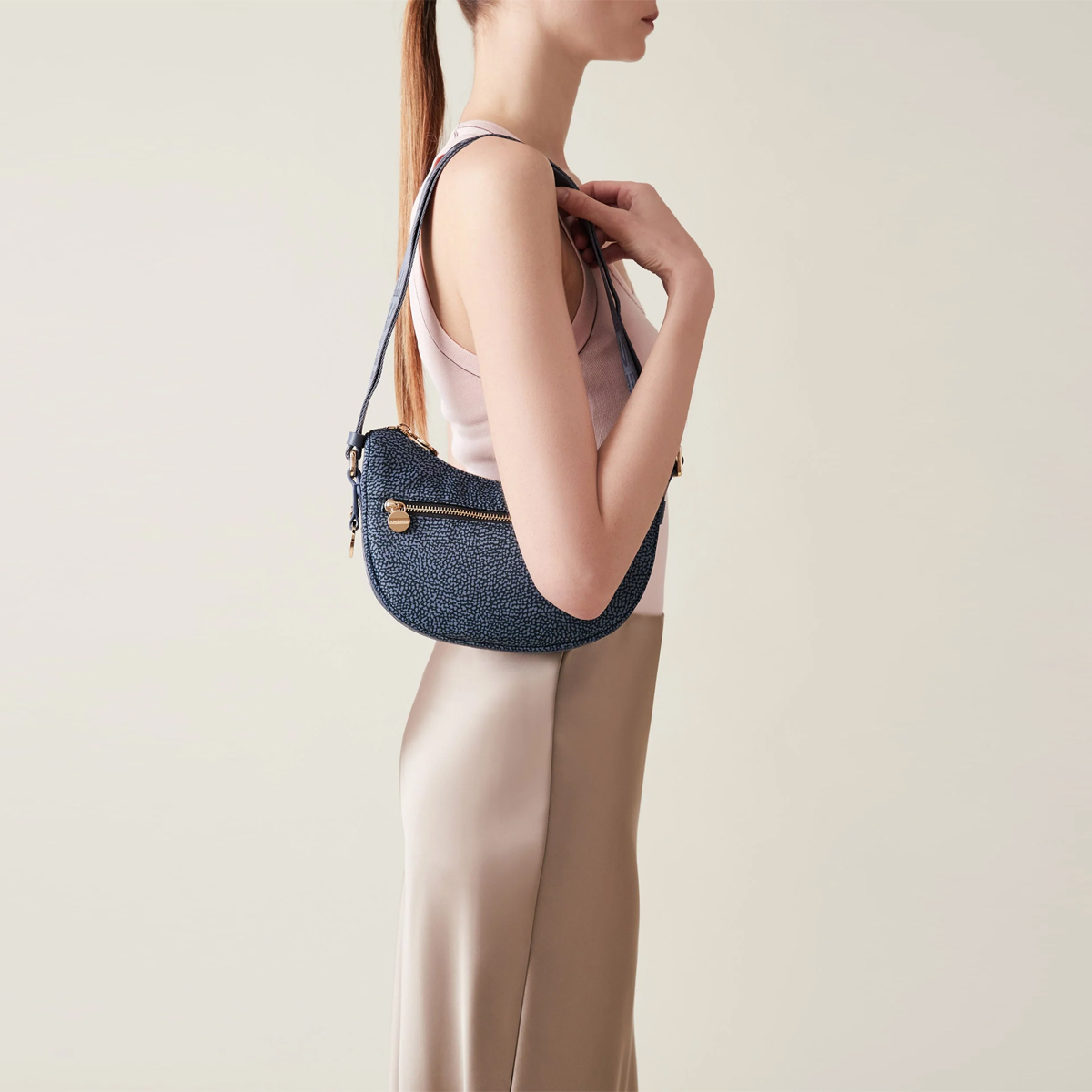 Borbonese Luna Denim Recycled Nylon Minibag with pocket - 2