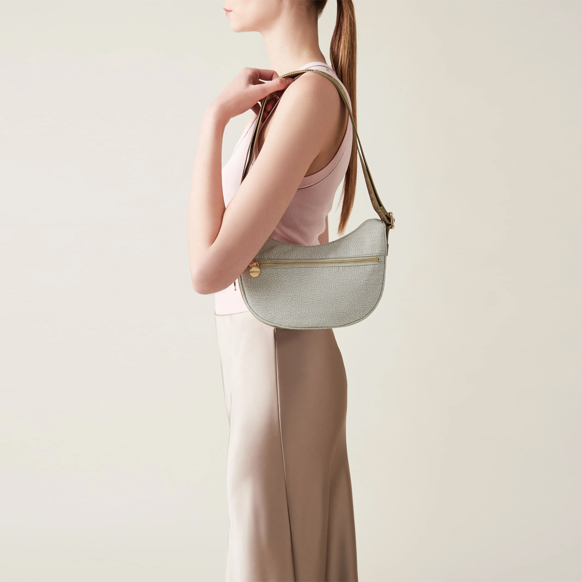 Borbonese Luna Kaki Recycled Nylon Minibag with pocket - 2