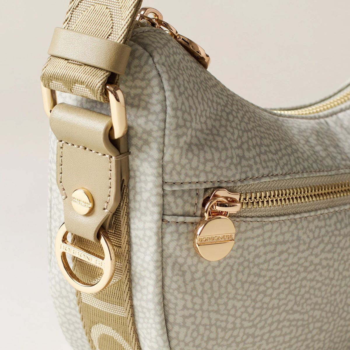 Borbonese Luna Kaki Recycled Nylon Minibag with pocket - 6