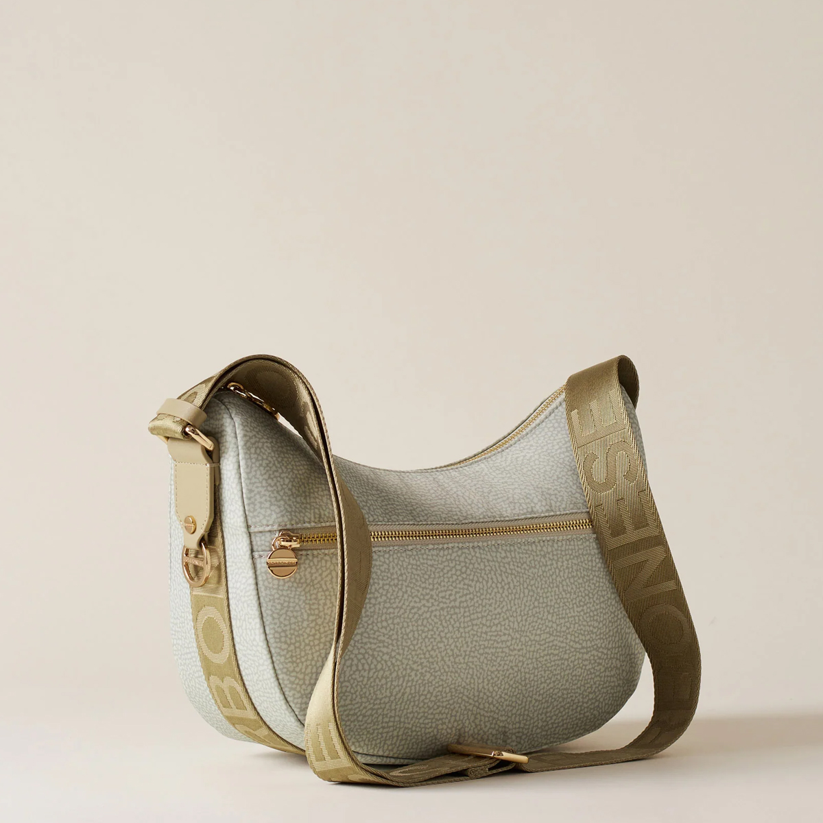 Borbonese Luna Small Kaki Recycled Nylon Bag with pocket - 3