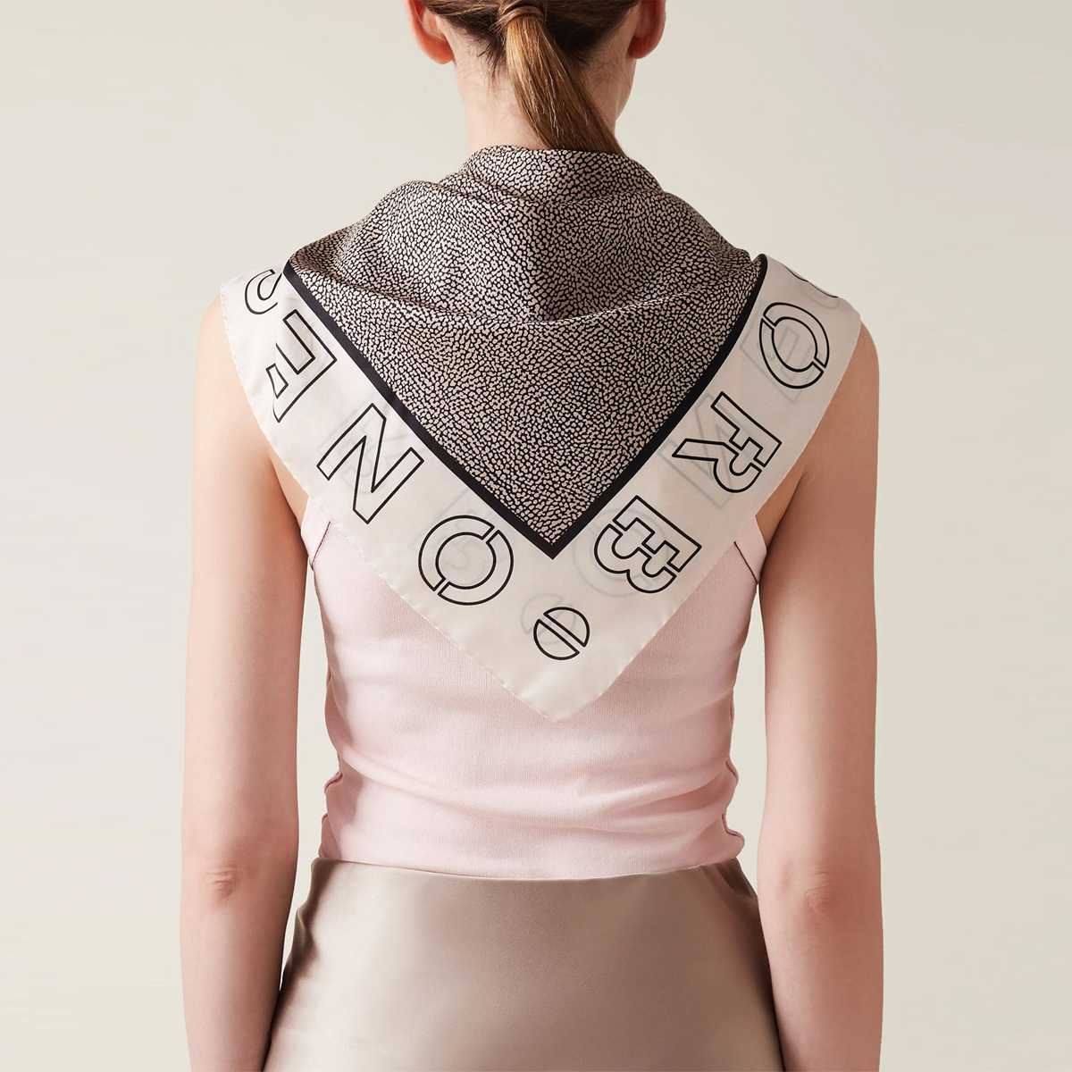 Borbonese Foulard con Logo Chantilly Cream OP Naturale - 2 Borbonese Foulard con Logo Chantilly Cream OP Naturale - 2