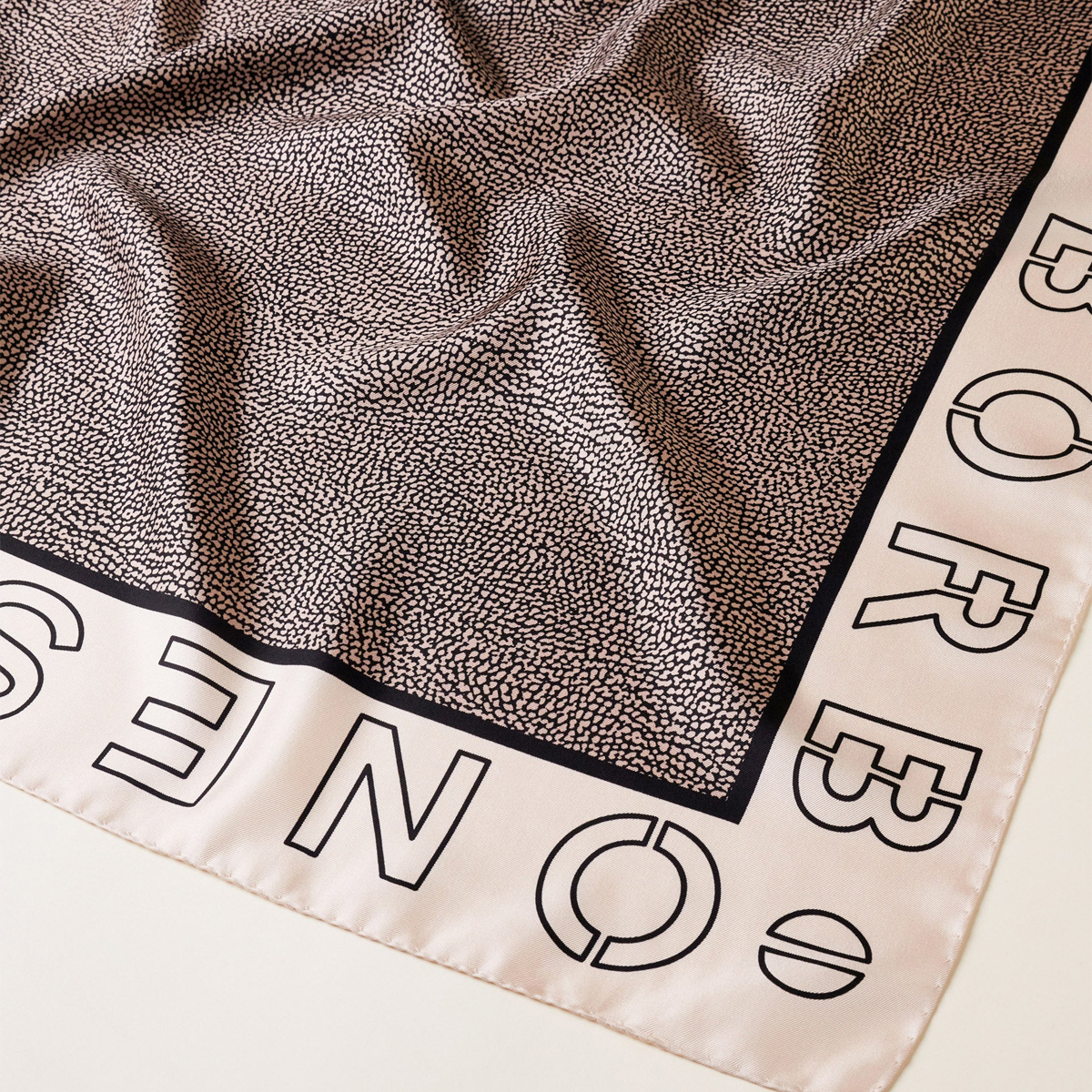 Borbonese Foulard con Logo Chantilly Cream OP Naturale - 3 Borbonese Foulard con Logo Chantilly Cream OP Naturale - 3