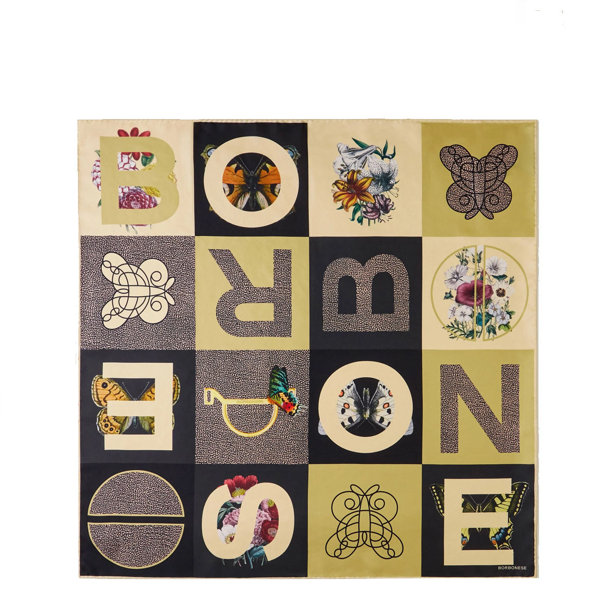 Borbonese Foulard a riquadri Zenzero Nero Op Naturale - 1