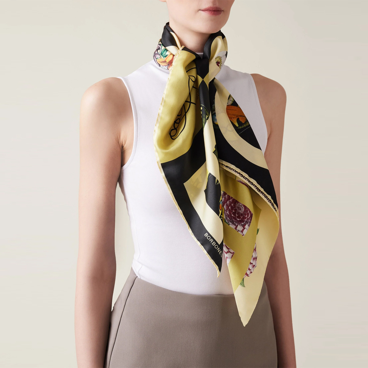 Borbonese Foulard a riquadri Zenzero Nero Op Naturale - 2