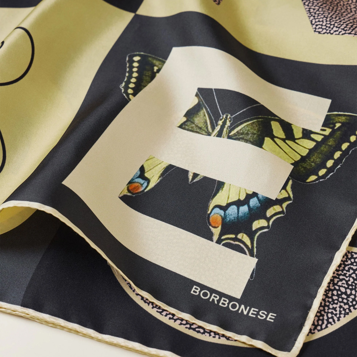 Borbonese Foulard a riquadri Zenzero Nero Op Naturale - 3