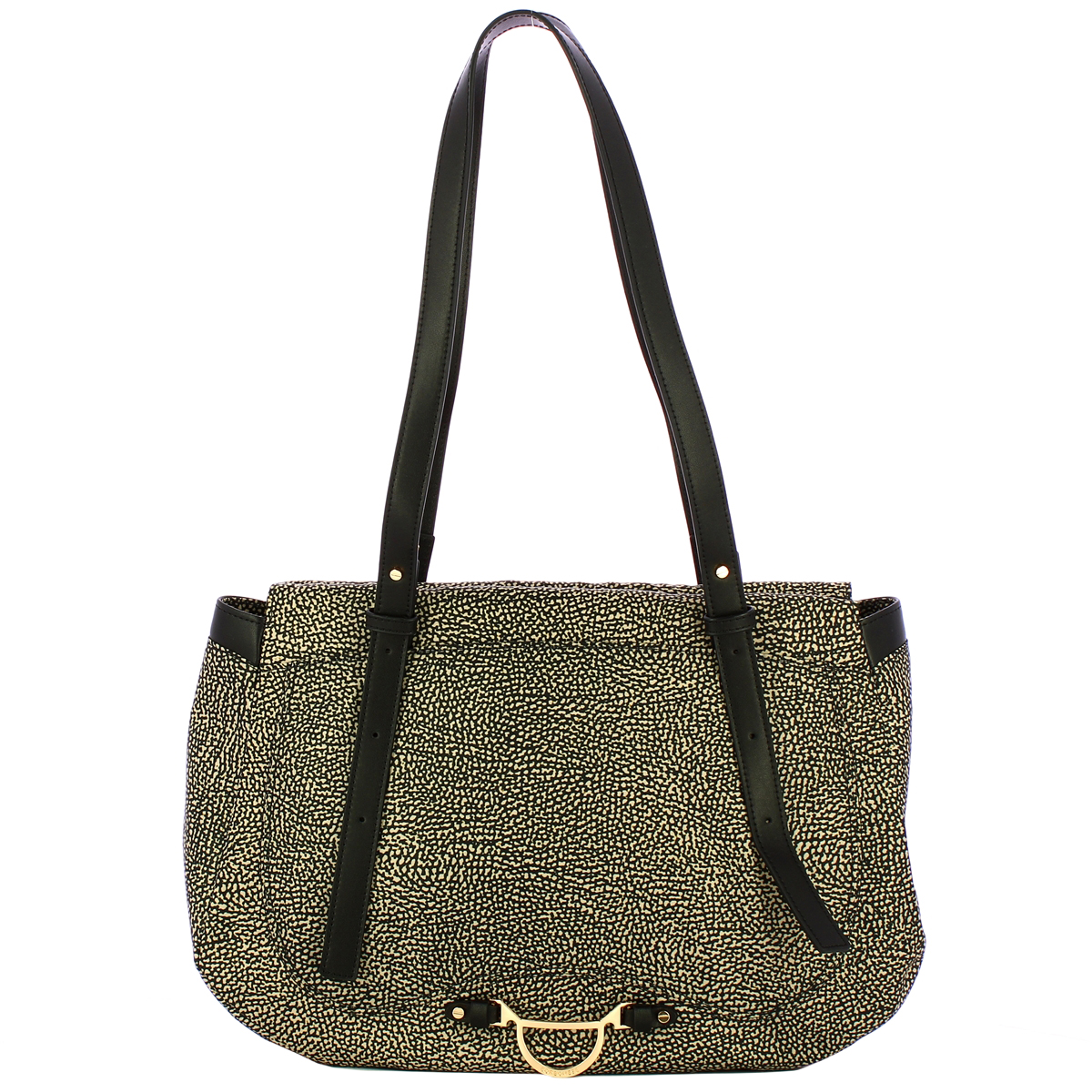Borbonese Shopping Medium OP Naturale Nero Shoulder Bag - 1 Borbonese Shopping Medium OP Naturale Nero Shoulder Bag - 1