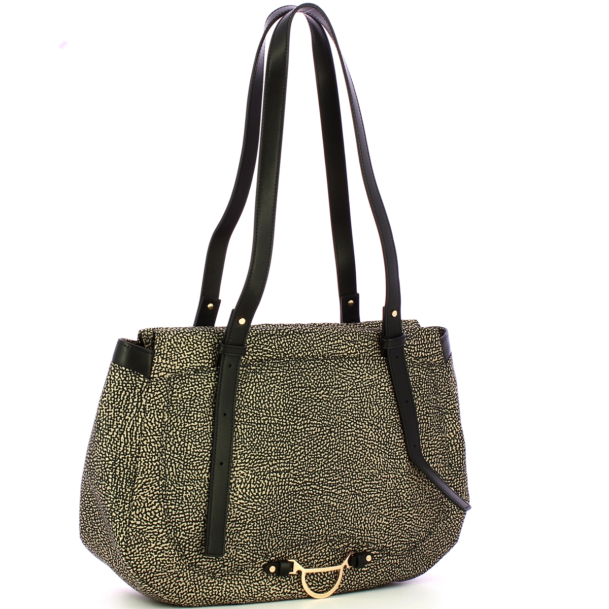 Borbonese Shopping Medium OP Naturale Nero Shoulder Bag - 2 Borbonese Shopping Medium OP Naturale Nero Shoulder Bag - 2