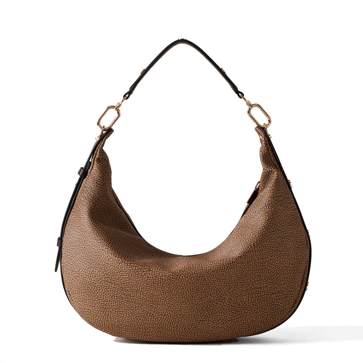 Borbonese Hobo Bag Oyster Medium in tela rivestita OP Naturale Nero - 3 Borbonese Hobo Bag Oyster Medium in tela rivestita OP Naturale Nero - 3