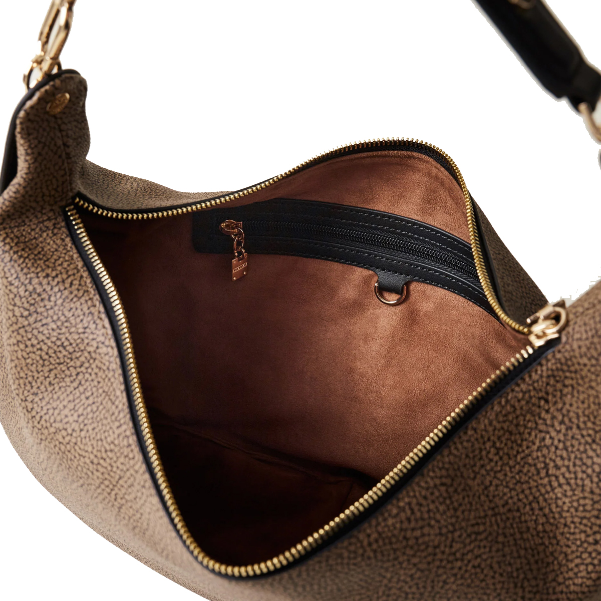 Borbonese Hobo Bag Oyster Medium in tela rivestita OP Naturale Nero - 4 Borbonese Hobo Bag Oyster Medium in tela rivestita OP Naturale Nero - 4
