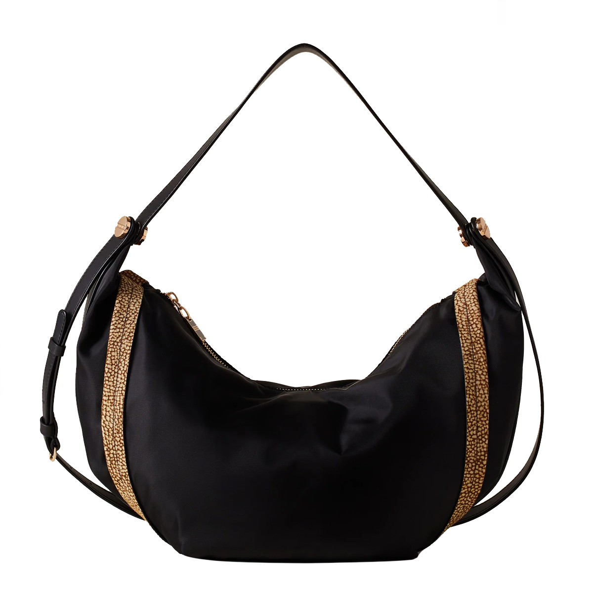 Borbonese Hobo Bag New Orbit Medium Nero OP Naturale - 1 Borbonese Hobo Bag New Orbit Medium Nero OP Naturale - 1