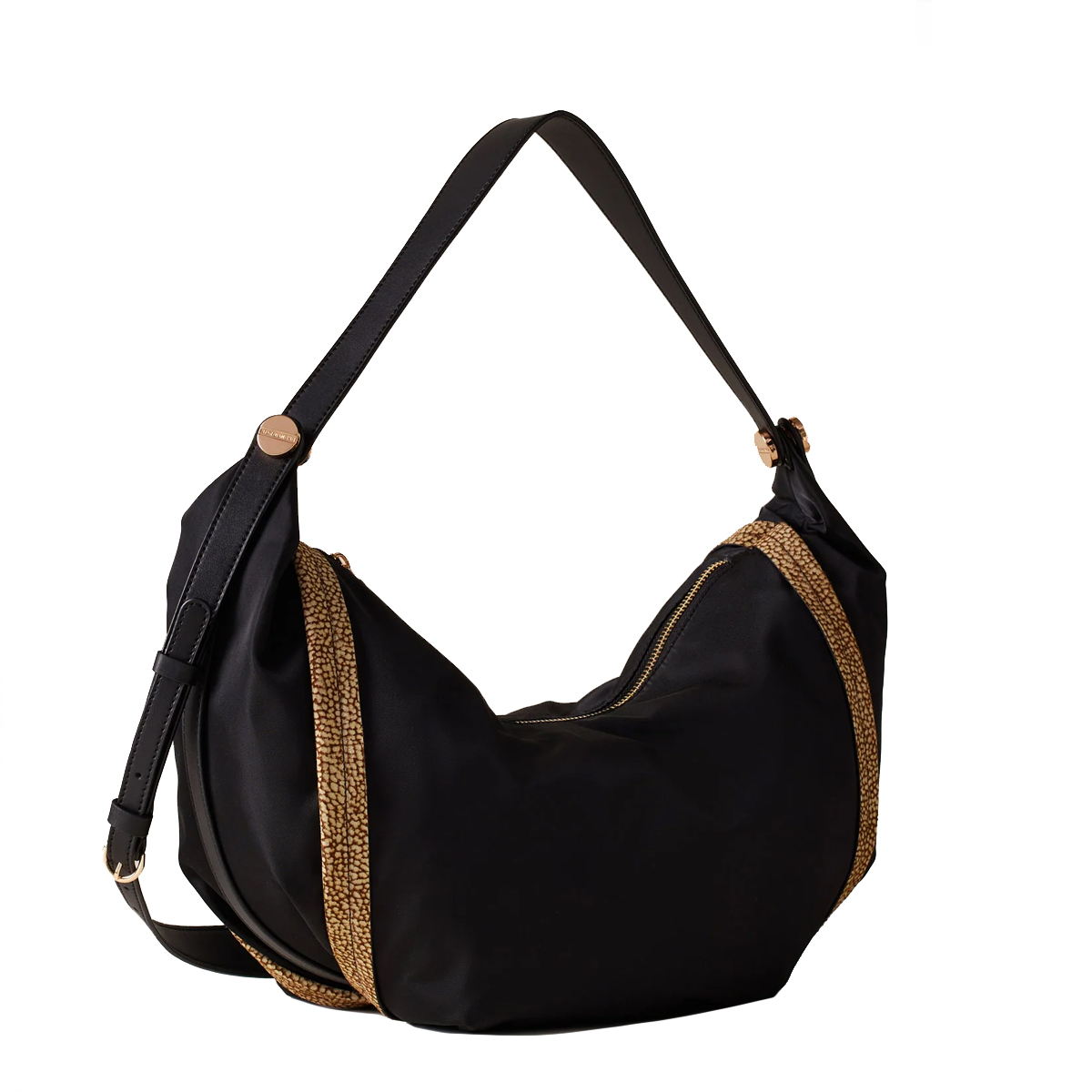 Borbonese Hobo Bag New Orbit Medium Nero OP Naturale - 3 Borbonese Hobo Bag New Orbit Medium Nero OP Naturale - 3