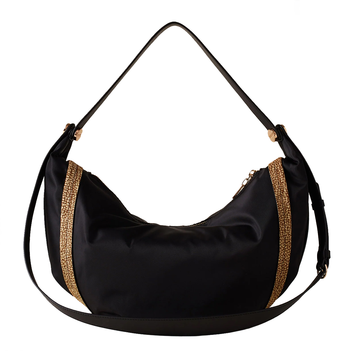 Borbonese Hobo Bag New Orbit Medium Nero OP Naturale - 4 Borbonese Hobo Bag New Orbit Medium Nero OP Naturale - 4