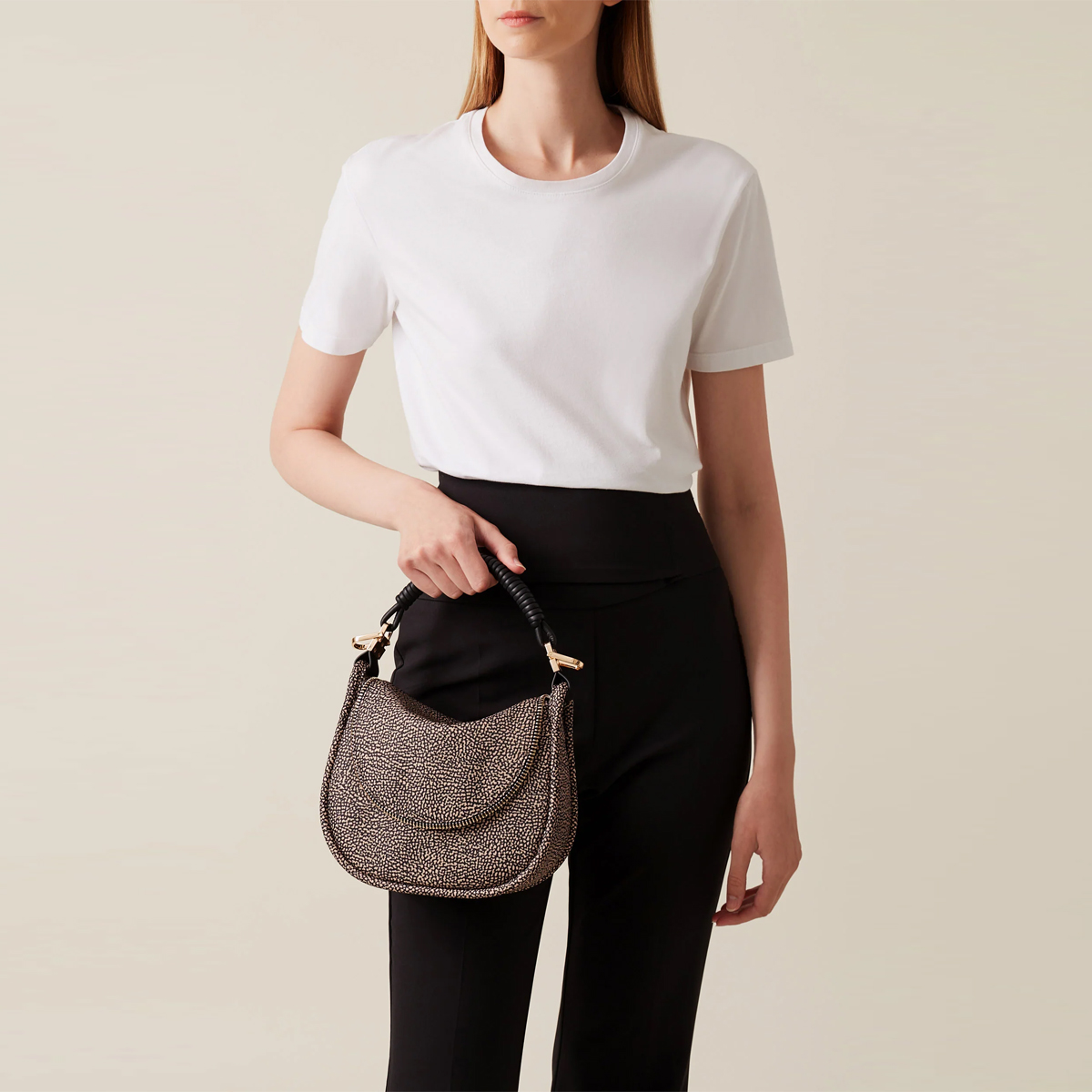 Borbonese Hobo Horseback Small OP Naturale Nero - 2