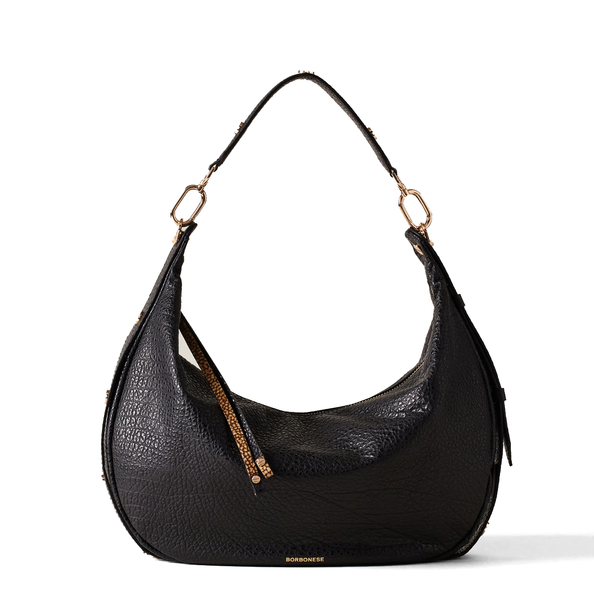 Borbonese Hobo Bag Oyster Medium in pelle Nero - 1