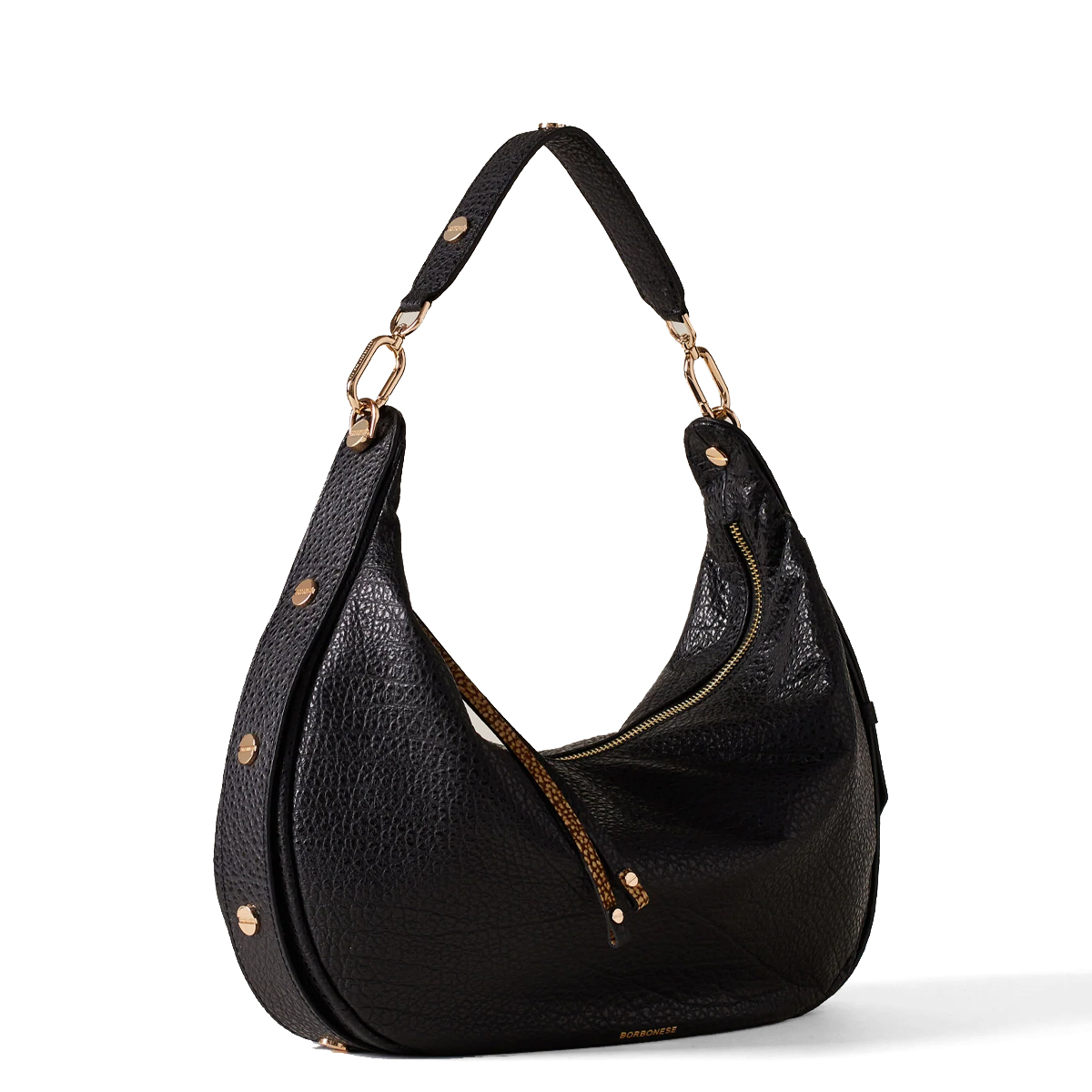Borbonese Hobo Bag Oyster Medium in pelle Nero - 2