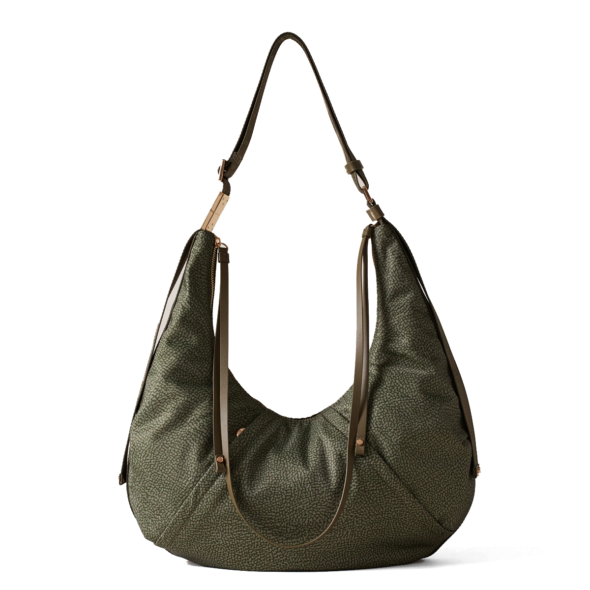 Borbonese Hobo Bag Fold Medium Verde Militare - 1 Borbonese Hobo Bag Fold Medium Verde Militare - 1