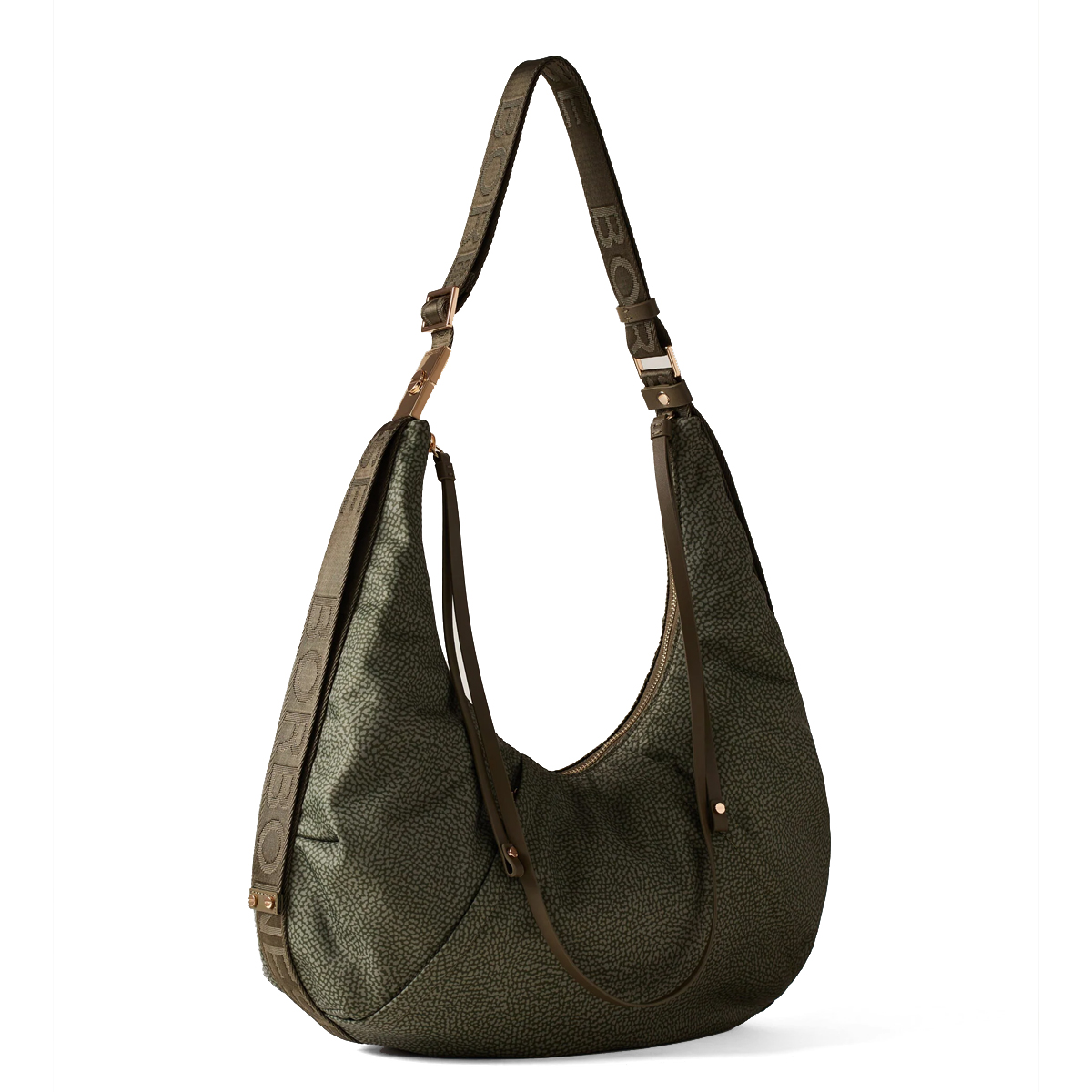 Borbonese Hobo Bag Fold Medium Verde Militare - 2 Borbonese Hobo Bag Fold Medium Verde Militare - 2