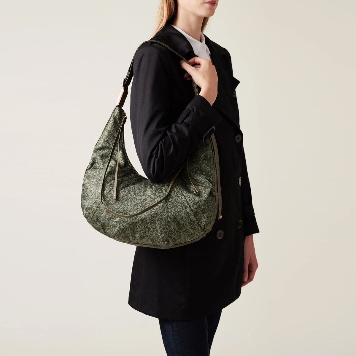 Borbonese Hobo Bag Fold Medium Verde Militare - 5 Borbonese Hobo Bag Fold Medium Verde Militare - 5
