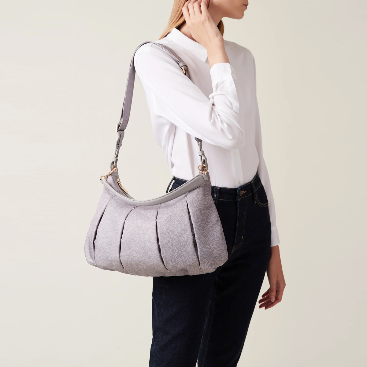 Borbonese Hobo Bag Croissant Medium Cloud - 5 Borbonese Hobo Bag Croissant Medium Cloud - 5