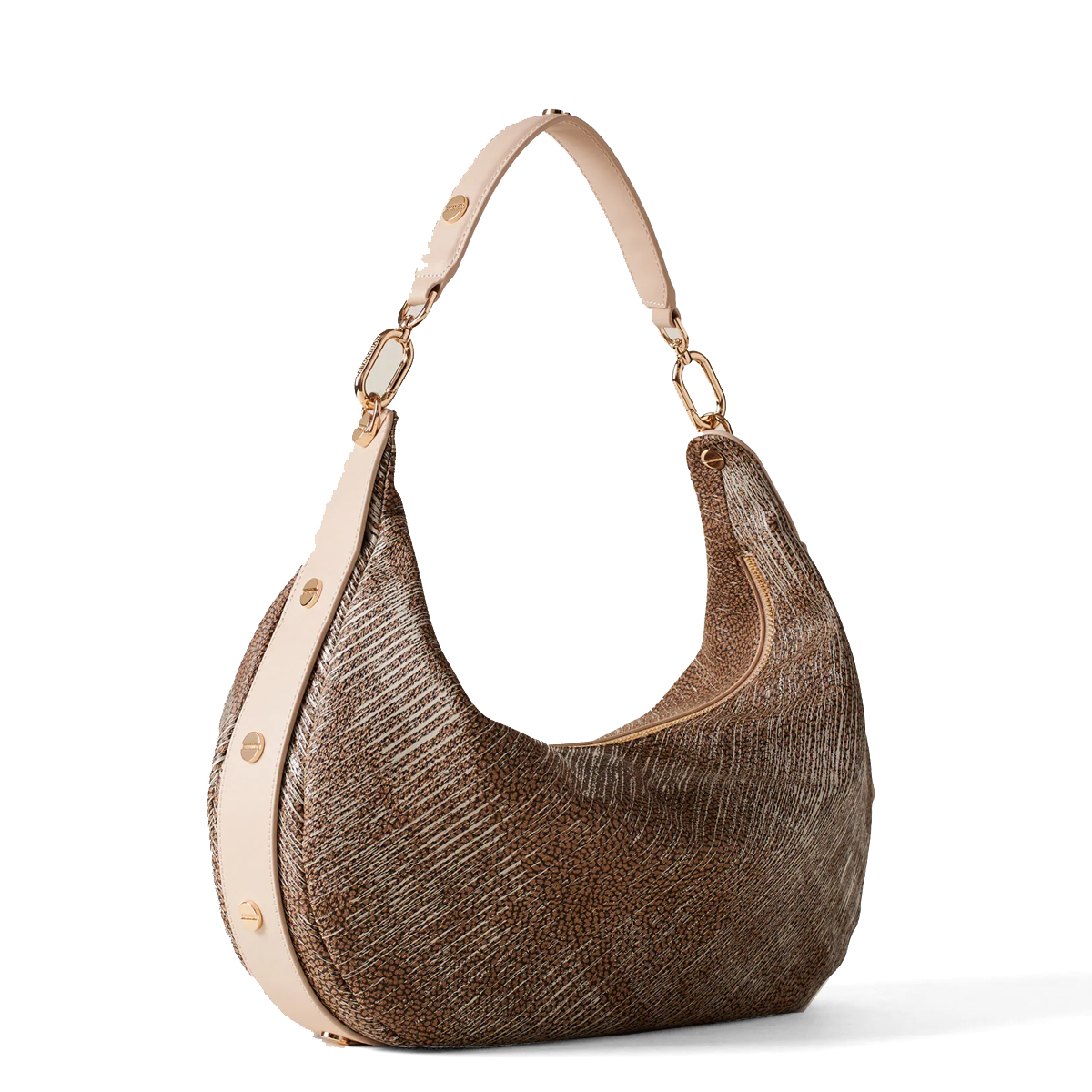 Borbonese Hobo Bag Oyster Medium in pelle Porridge - 2 Borbonese Hobo Bag Oyster Medium in pelle Porridge - 2