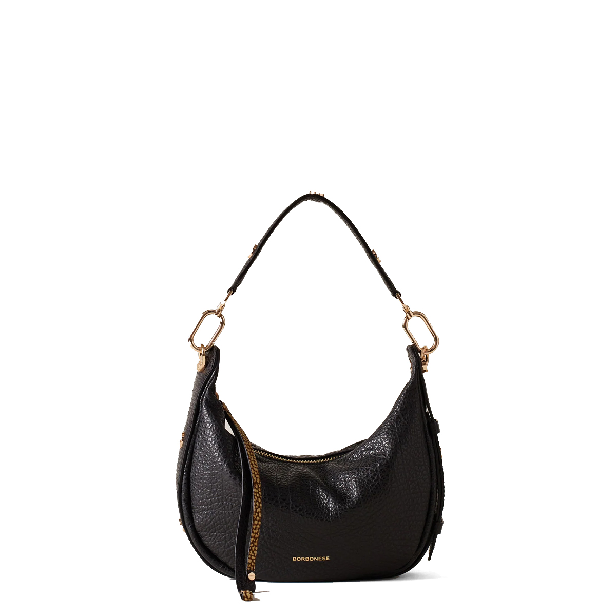 Borbonese Hobo Bag Oyster Petite in pelle Nero - 1 Borbonese Hobo Bag Oyster Petite in pelle Nero - 1
