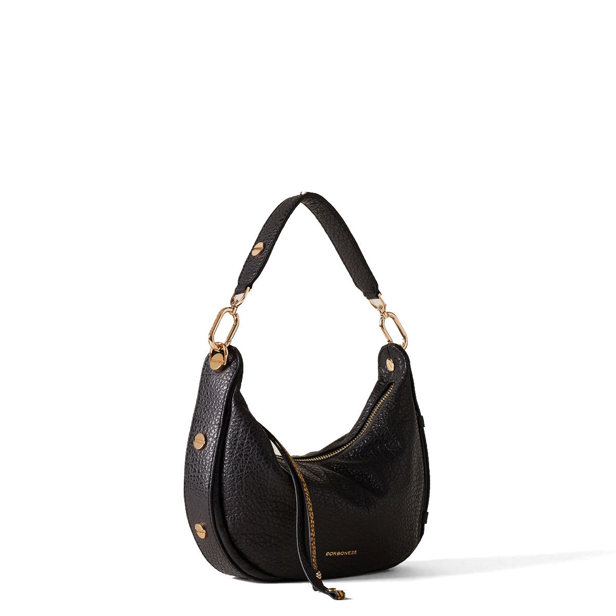 Borbonese Hobo Bag Oyster Petite in pelle Nero - 2 Borbonese Hobo Bag Oyster Petite in pelle Nero - 2
