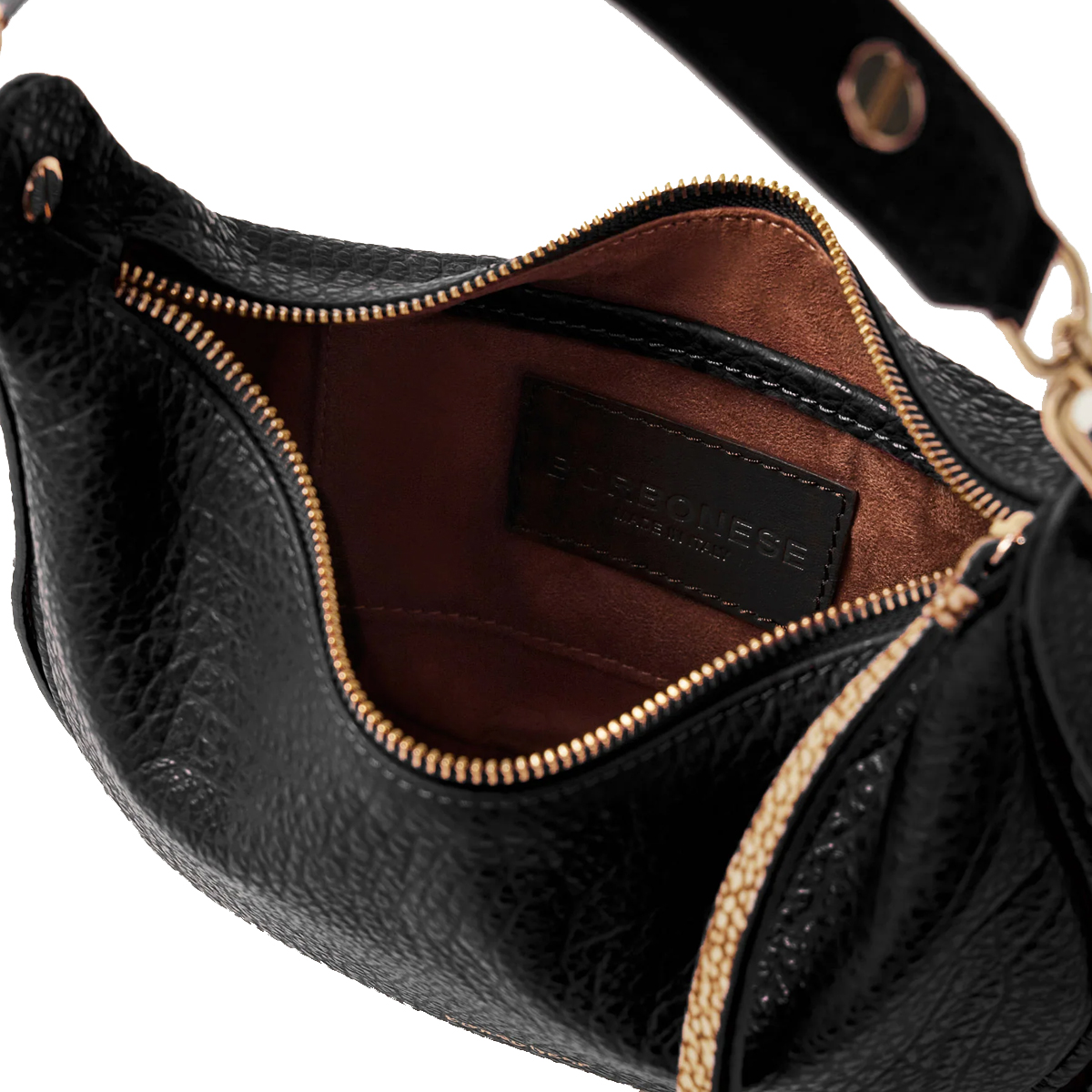 Borbonese Hobo Bag Oyster Petite in pelle Nero - 4 Borbonese Hobo Bag Oyster Petite in pelle Nero - 4