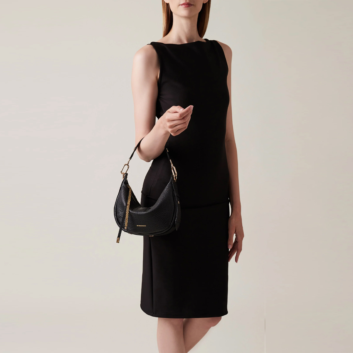 Borbonese Hobo Bag Oyster Petite in pelle Nero - 5 Borbonese Hobo Bag Oyster Petite in pelle Nero - 5