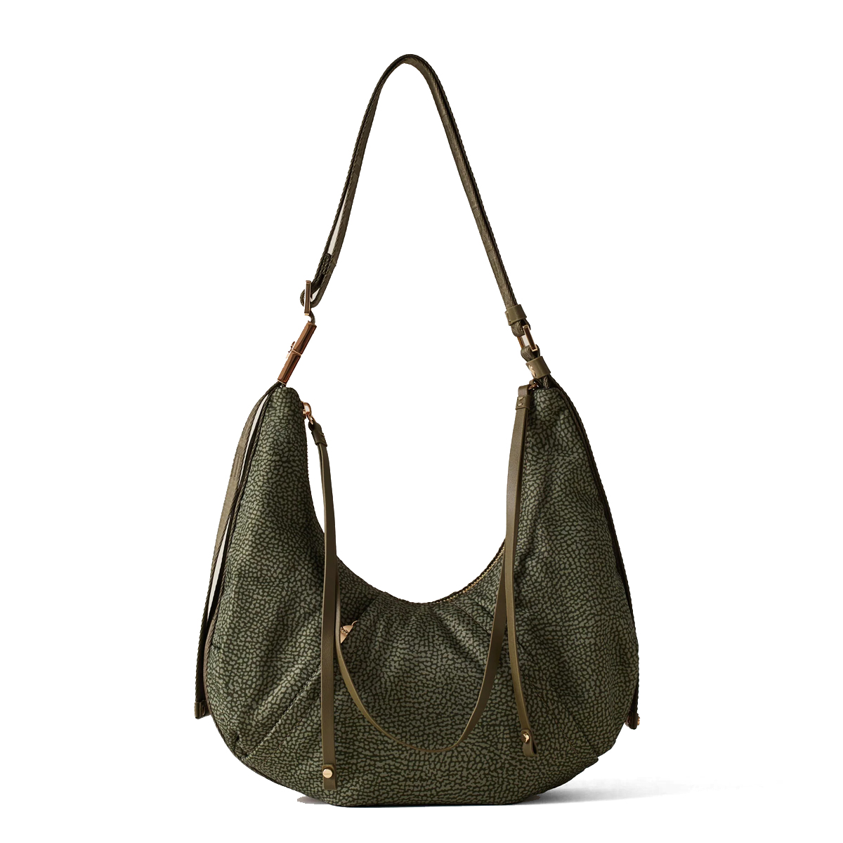 Borbonese Hobo Bag Fold Small Verde Militare - 1 Borbonese Hobo Bag Fold Small Verde Militare - 1