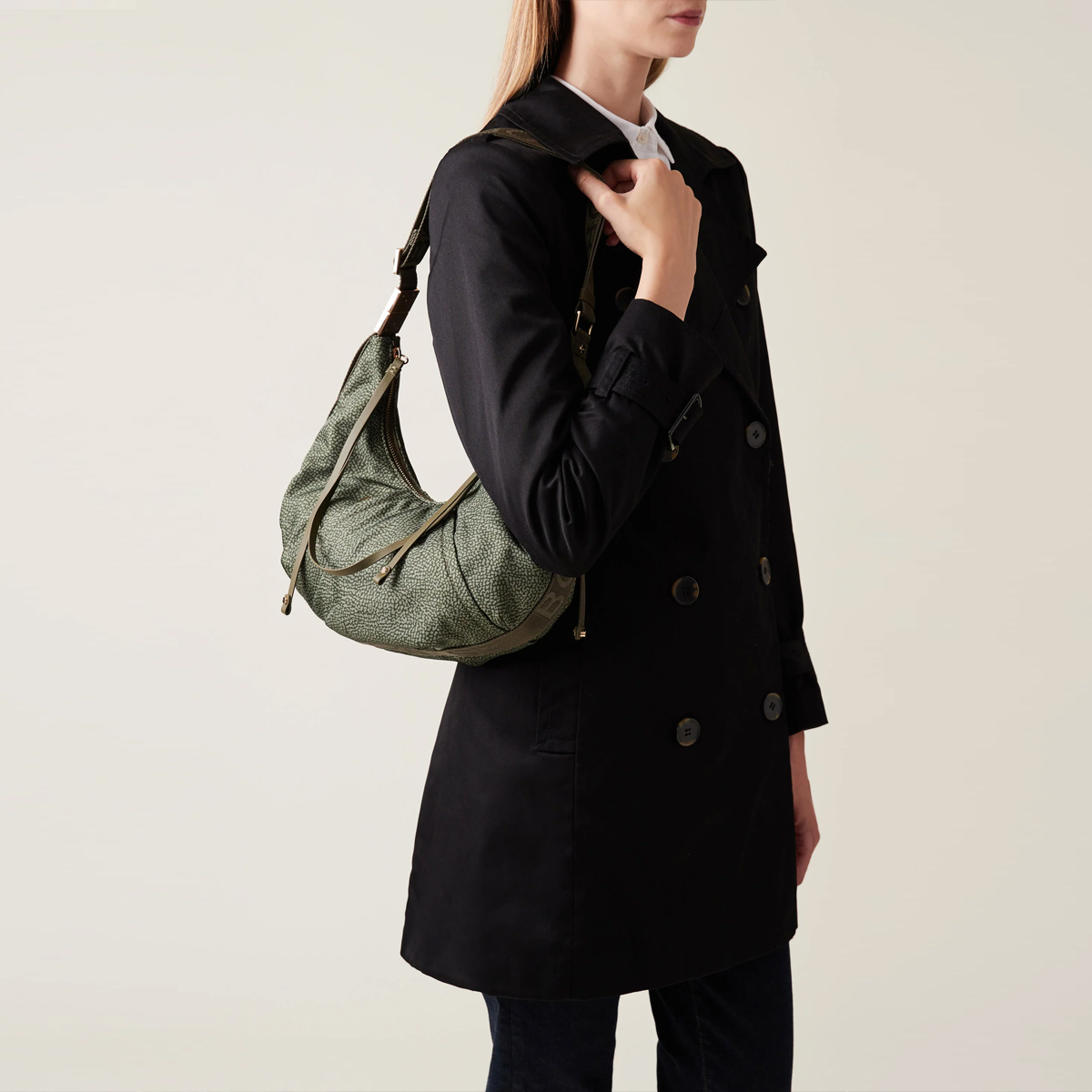 Borbonese Hobo Bag Fold Small Verde Militare - 5 Borbonese Hobo Bag Fold Small Verde Militare - 5