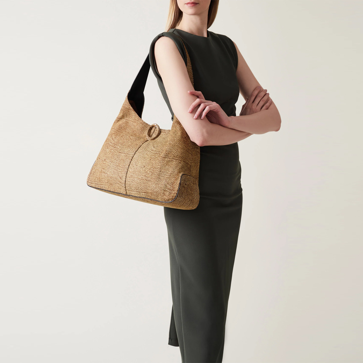 Borbonese Hobo Bag Large in camoscio OP Naturale - 5