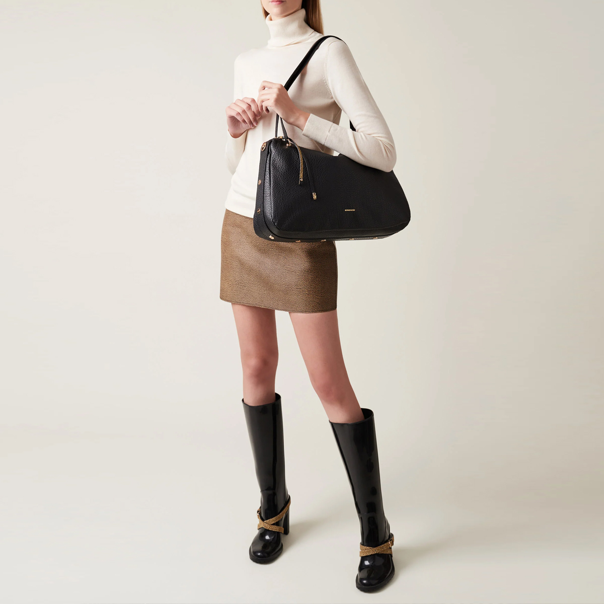 Borbonese Borsa a spalla Oyster Large in pelle Nero - 5