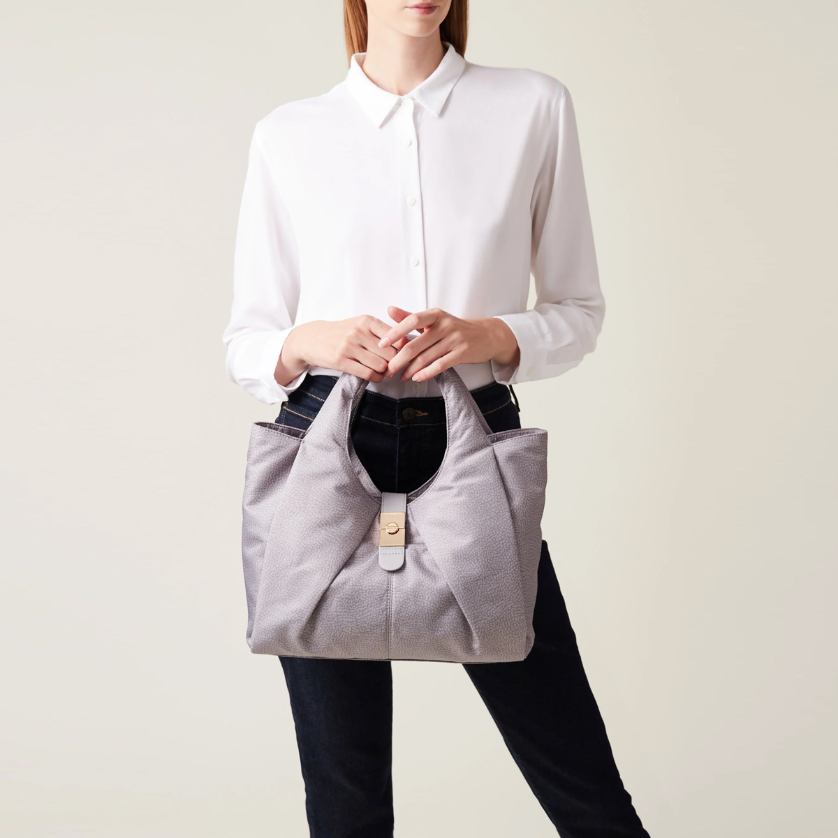 Borbonese Shopper Cortina Medium Cloud - 5 Borbonese Shopper Cortina Medium Cloud - 5