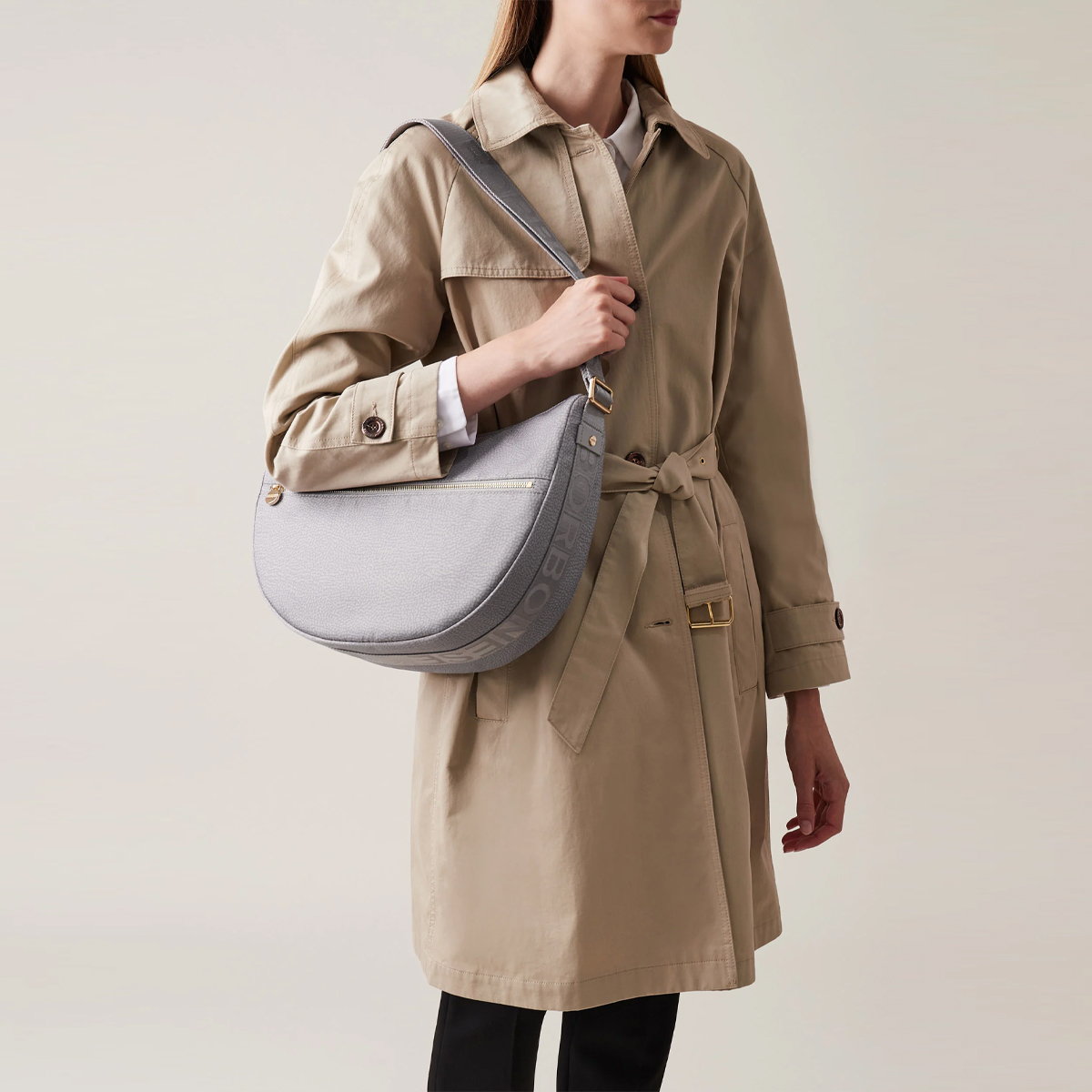 Borbonese Borsa Luna Bag Middle con taschino in Nylon Riciclato Cloud - 5 Borbonese Borsa Luna Bag Middle con taschino in Nylon Riciclato Cloud - 5
